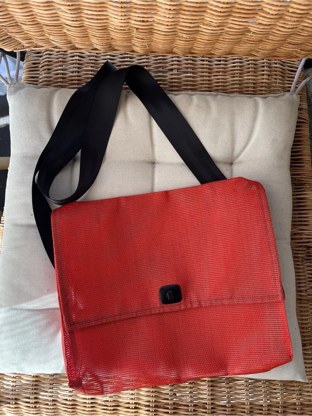 Orange Mesh Crossbody Bag with Black Strap by Walker